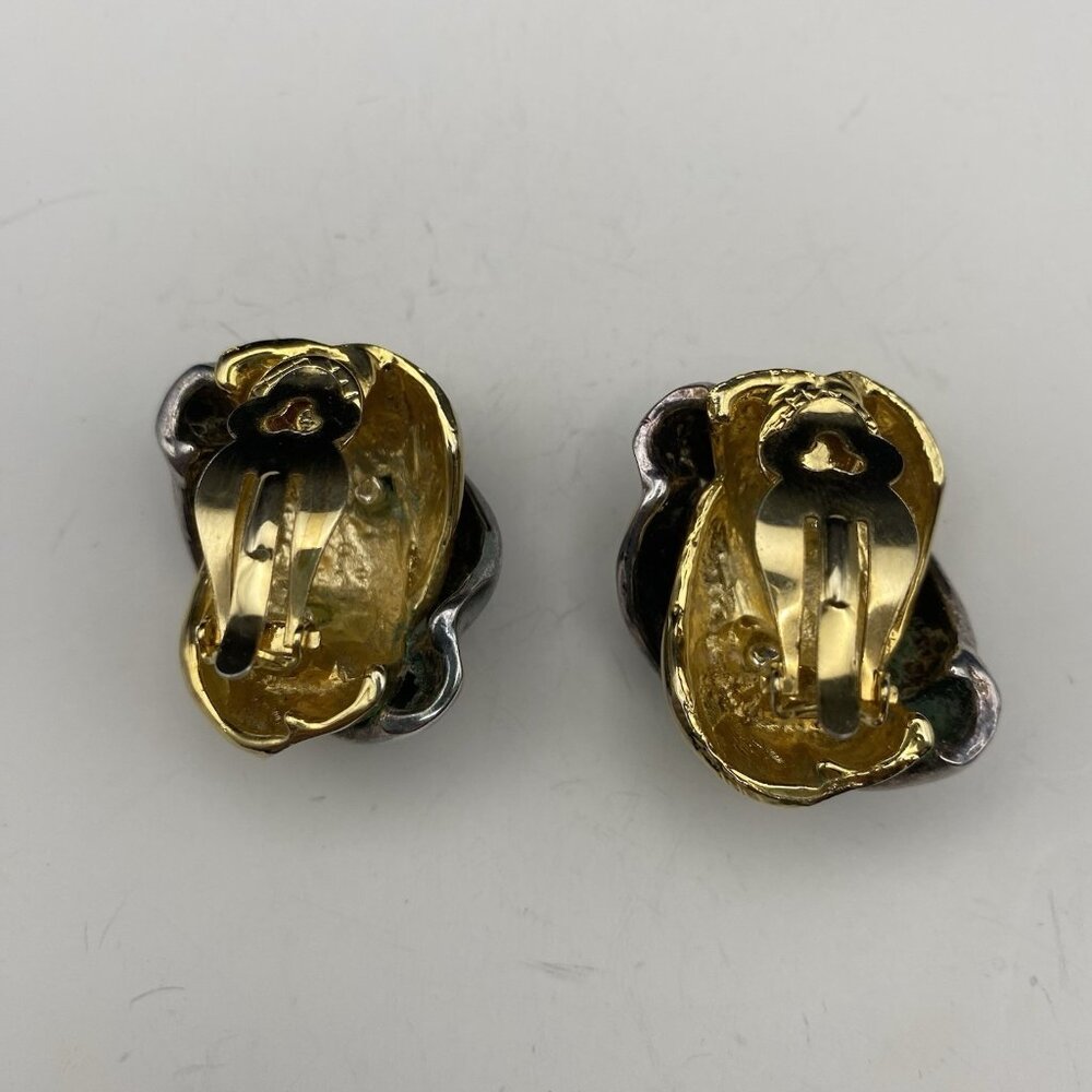 Vintage Heavyweight Clip On Earrings Sculptural Knot Two Tone Gold Silver Bold - Picture 7 of 10